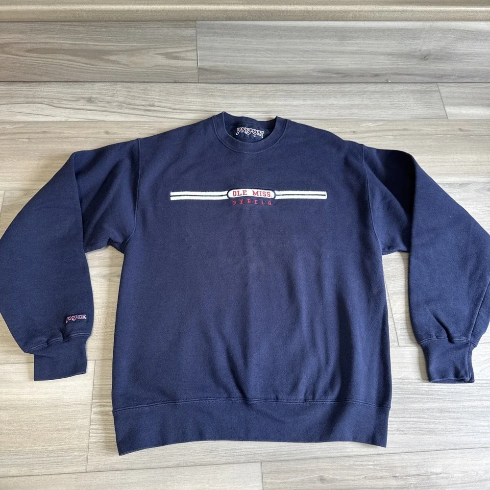 Vintage JanSport Ole Miss Rebels Crewneck Sweatshirt Navy Blue Mens Sz Medium